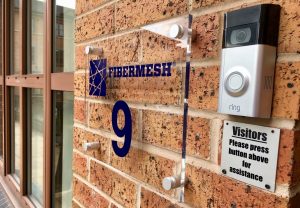 Fibermesh Pyrex door sign